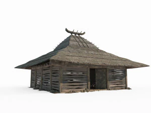Antiche case dal tetto di paglia nell'Asia orientale Modello 3D