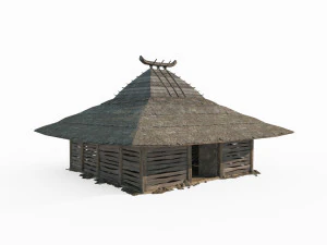 Anciennes maisons au toit de chaume en Asie de l'Est Modèle 3D