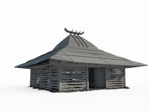 Anciennes maisons au toit de chaume en Asie de l'Est Modèle 3D