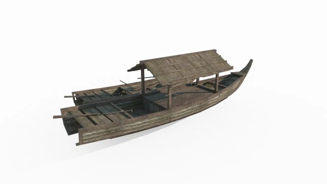 Ve&iacute;culos antigos do Leste Asi&aacute;tico Barco de madeira Modelo 3D .c4d .max .obj .3ds .fbx .stl .blend 