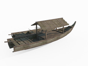 East Asian ancient vehicles Wooden boat 3D Model