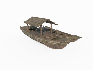 East Asian ancient vehicles Wooden boat 3D Model