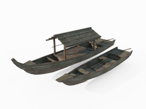 East Asian ancient vehicles Wooden boat 3D Model