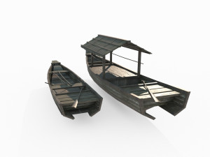 East Asian ancient vehicles Wooden boat 3D Model