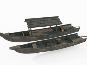 East Asian ancient vehicles Wooden boat 3D Model