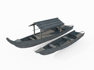 East Asian ancient vehicles Wooden boat 3D Model