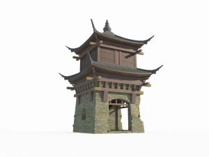 Menara arsitektur kuno di Asia Timur Model 3D