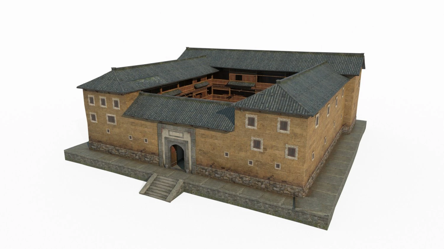 Ancient Asian Architecture Hakka earth buildings 3D Model .c4d .max .obj .3ds .fbx .stl .blend 