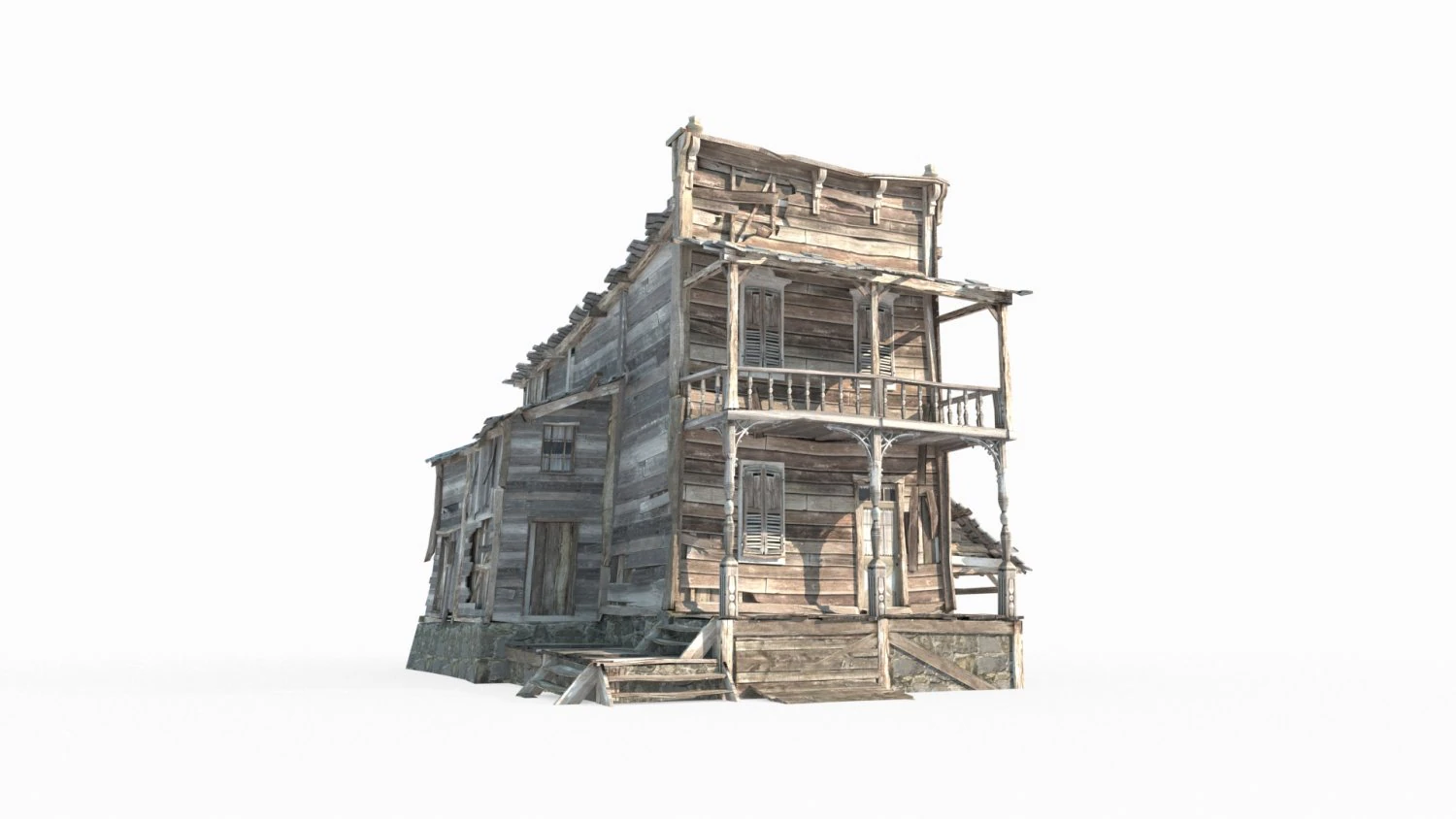 Dilapidated houses in Western style architecture 3D Model .c4d .max .obj .3ds .fbx .stl .blend