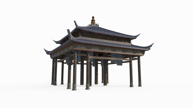 East Asian Ancient Architecture Pavilion 3D Model .c4d .max .obj .3ds .fbx .stl .blend 