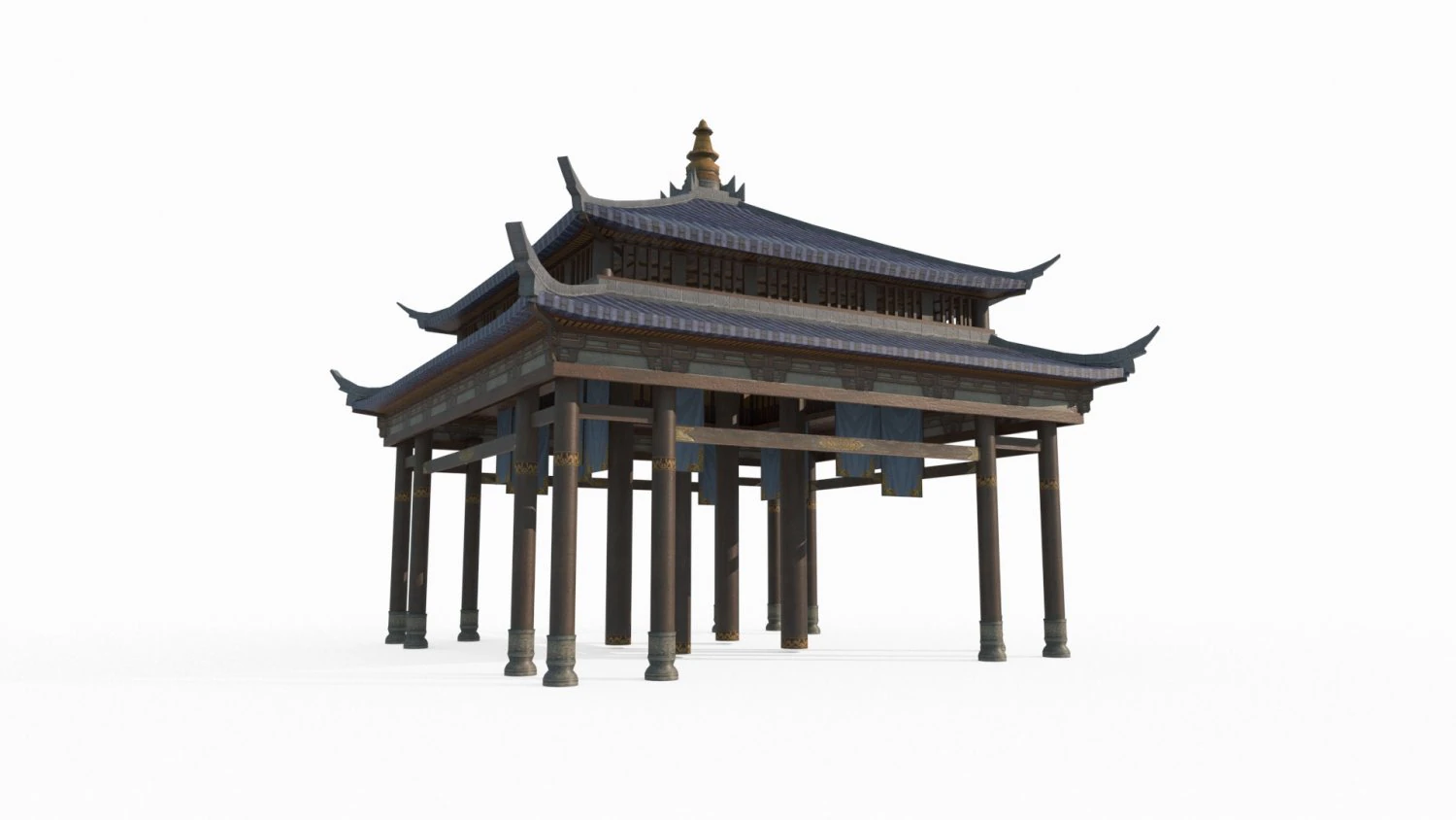 East Asian Ancient Architecture Pavilion 3D Model .c4d .max .obj .3ds .fbx .stl .blend 