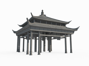East Asian Ancient Architecture Pavilion 3D Model