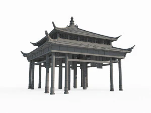 East Asian Ancient Architecture Pavilion 3D Model