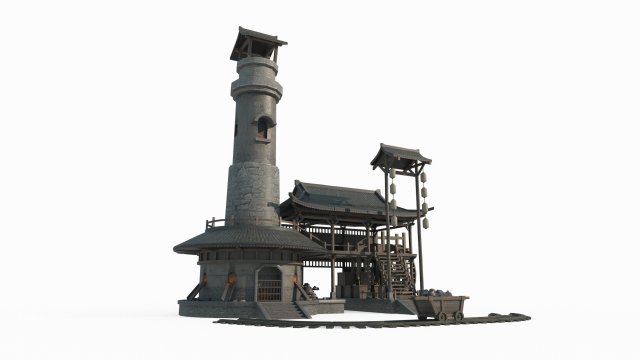 East Asian Ancient Architecture Blacksmith Workshop 3D Model .c4d .max .obj .3ds .fbx .stl .blend 
