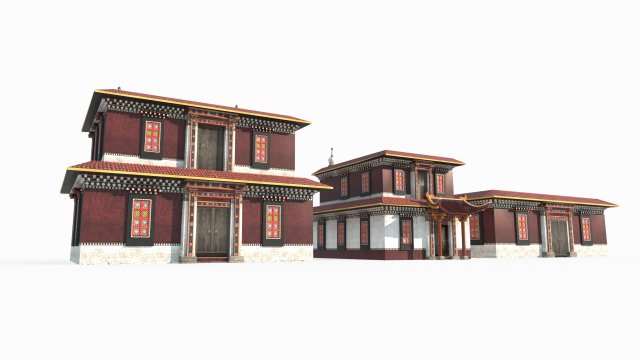 Tibetan Buddhist style architecture 3D Model .c4d .max .obj .3ds .fbx .stl .blend 