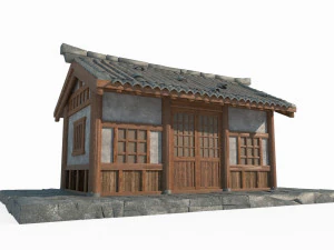 Eenpersoonskamer met eeuwenoude Aziatische architectuur 3D Model