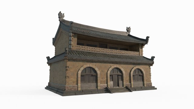 Yellow brick houses in ancient East Asian architecture 3D Model .c4d .max .obj .3ds .fbx .stl .blend 