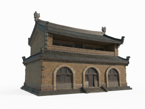 Yellow brick houses in ancient East Asian architecture 3D Model