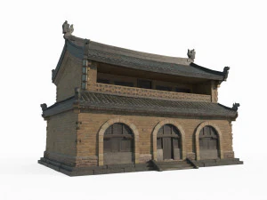 Case con mattoni a vista gialle nell'antica architettura dell'Asia orientale Modello 3D