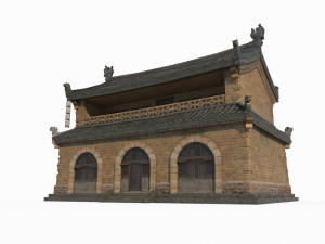 Yellow brick houses in ancient East Asian architecture 3D Model