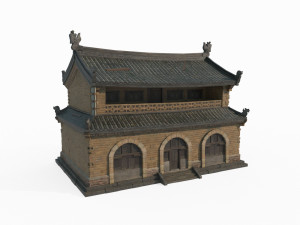 Yellow brick houses in ancient East Asian architecture 3D Model