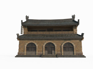Yellow brick houses in ancient East Asian architecture 3D Model