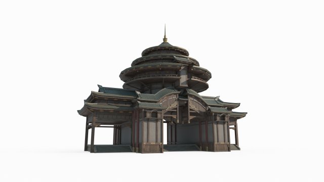 East Asian Ancient Architecture Sutra Pavilion Modèle 3D .c4d .max .obj .3ds .fbx .stl .blend 