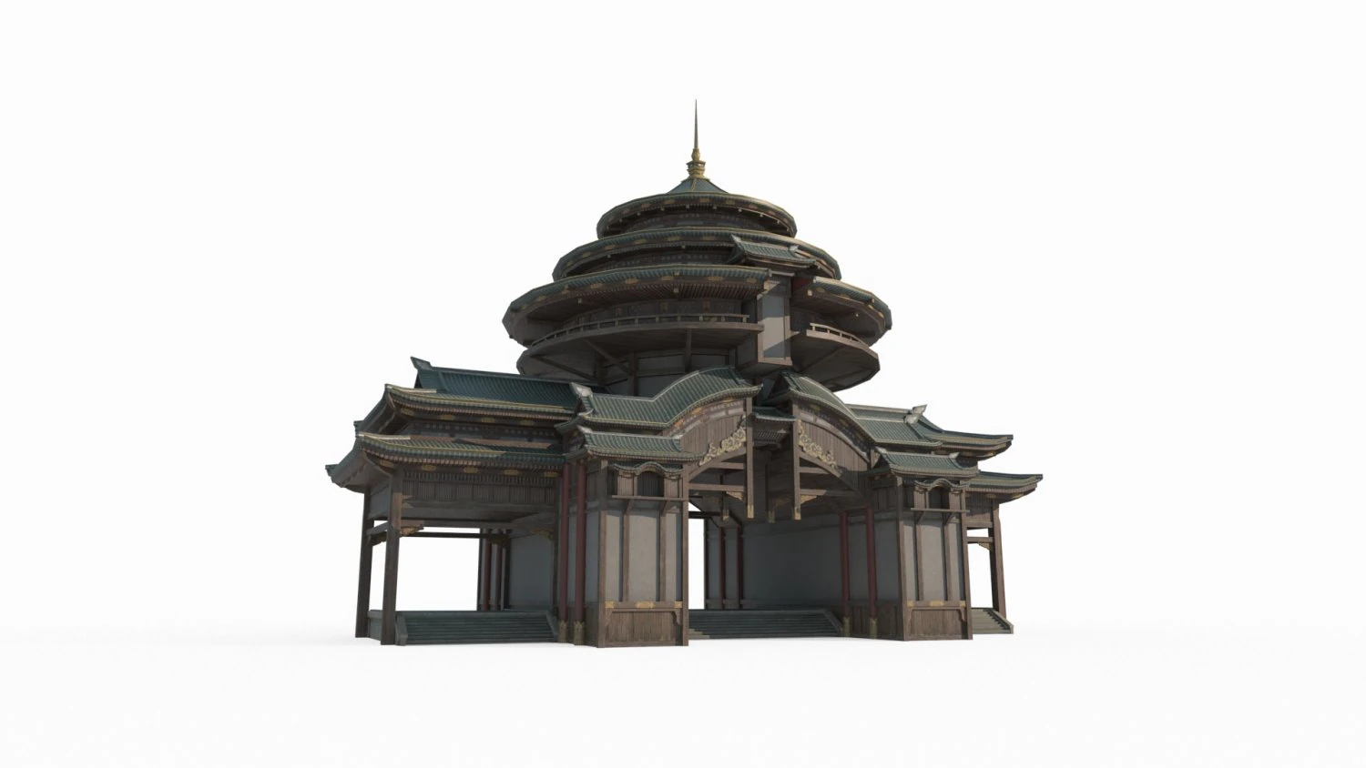 East Asian Ancient Architecture Sutra Pavilion 3D Model .c4d .max .obj .3ds .fbx .stl .blend