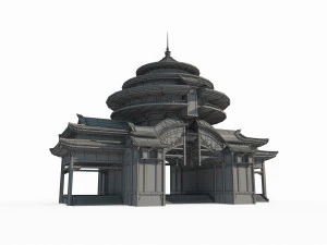 East Asian Ancient Architecture Sutra Pavilion 3D Model
