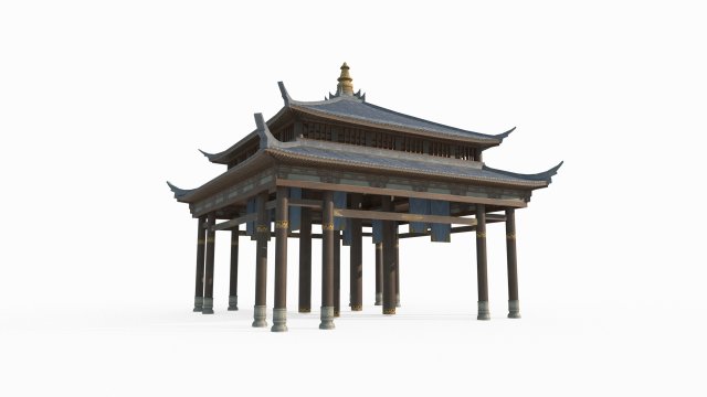 East Asian Ancient Architecture Pavilion 3D Model .c4d .max .obj .3ds .fbx .stl .blend 