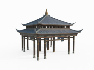 East Asian Ancient Architecture Pavilion 3D Model