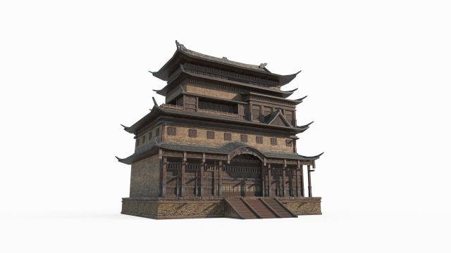 Military attic of ancient architecture in East Asia 3D Model .c4d .max .obj .3ds .fbx .stl .blend 