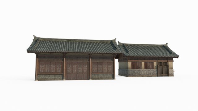 Two East Asian ancient architecture houses 3D Model .c4d .max .obj .3ds .fbx .stl .blend 