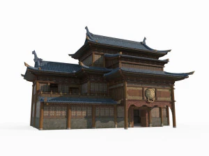 Grande sótão de arquitetura antiga do Leste Asiático Modelo 3D