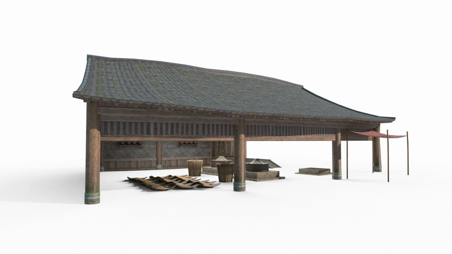 East Asian Ancient Architecture Brewery 3D Model .c4d .max .obj .3ds .fbx .stl .blend 
