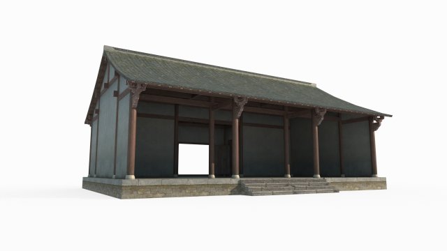 East Asian Ancient Architecture Hall 3D Модель .c4d .max .obj .3ds .fbx .stl .blend 