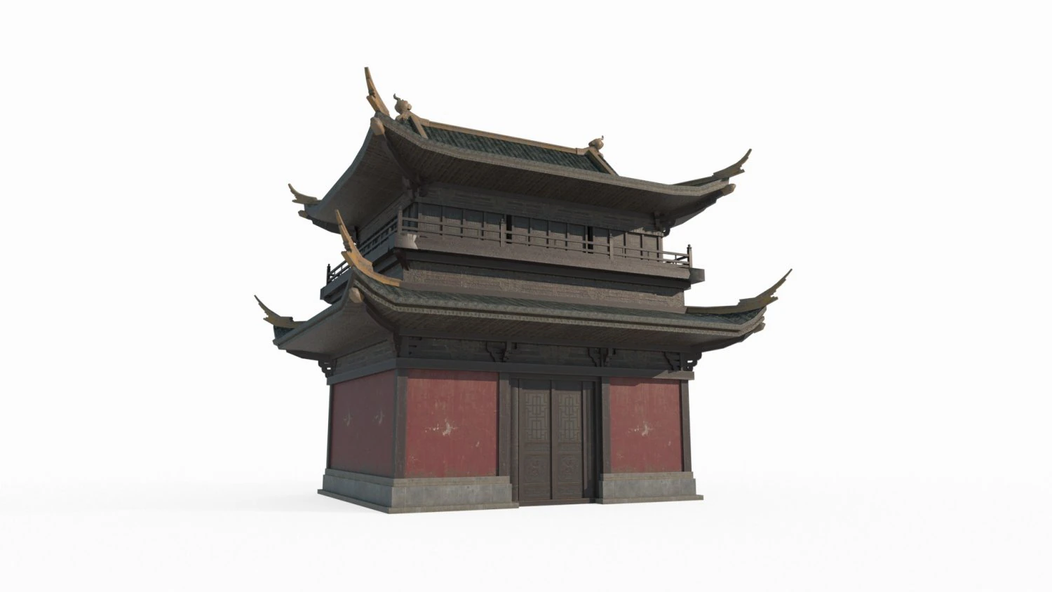 East Asian Ancient Architecture Partial Hall 3D Model .c4d .max .obj .3ds .fbx .stl .blend 
