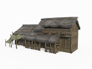 East Asian ancient architecture wooden houses Model 3D