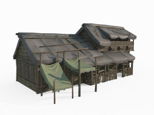 East Asian ancient architecture wooden houses Model 3D