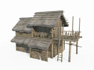 East Asian ancient architecture canvas houses 3D Model