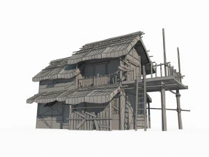 East Asian ancient architecture canvas houses 3D Model