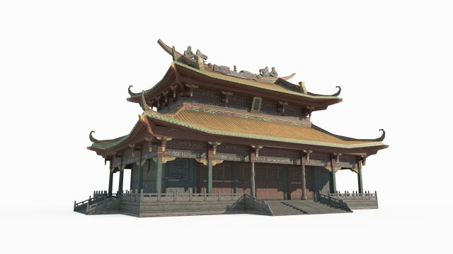 Asian Ancient Architecture Glazed Palace 3D 모델 .c4d .max .obj .3ds .fbx .stl .blend 