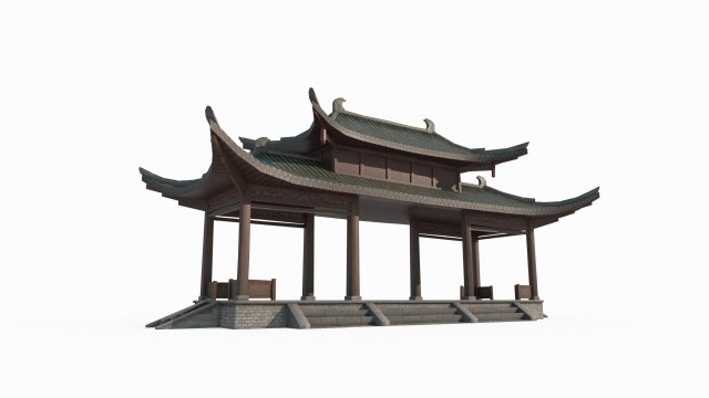 Asian Ancient Architecture Portico 3Dモデル .c4d .max .obj .3ds .fbx .stl .blend