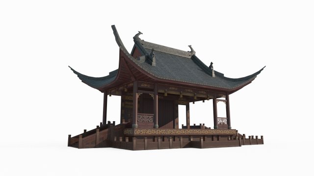 Asian Ancient Architecture Stage 3D Model .c4d .max .obj .3ds .fbx .stl .blend 