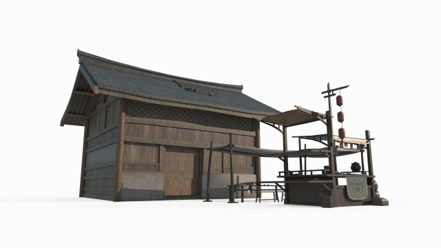 East Asian Ancient Architecture Tea Stall 3D 模型 .c4d .max .obj .3ds .fbx .stl .blend 