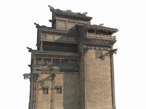 Edif&iacute;cio de defesa de arquitetura antiga do Leste Asi&aacute;tico Modelo 3D