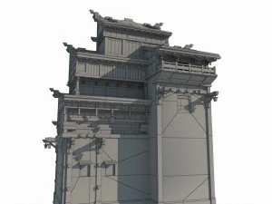 Edif&iacute;cio de defesa de arquitetura antiga do Leste Asi&aacute;tico Modelo 3D