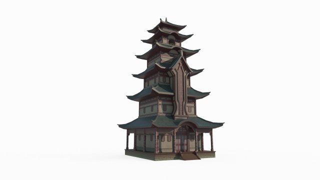 East Asian ancient architecture tower 3D Модель .c4d .max .obj .3ds .fbx .stl .blend 