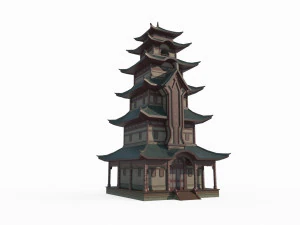 Menara arsitektur kuno Asia Timur Model 3D