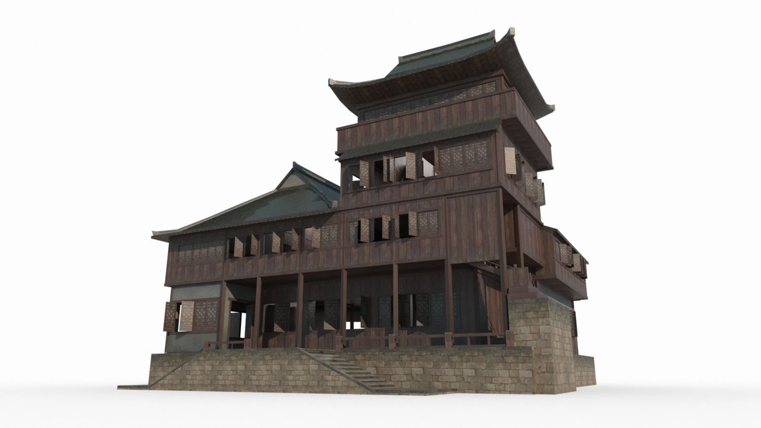 Ancient architectural restaurants in East Asia 3D Model .c4d .max .obj .3ds .fbx .stl .blend 